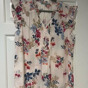 Daniel Rainn Cream Floral V-Neck Ruffle Cap Sleeve Camisole